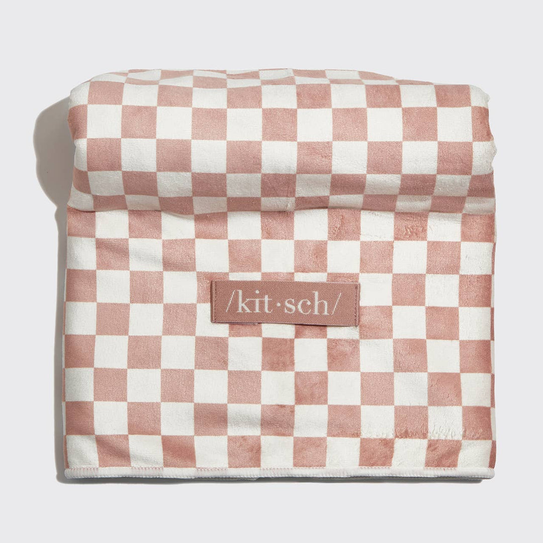 KITSCH - Extra grote sneldrogende haarhanddoekverpakking - Terracotta Checker