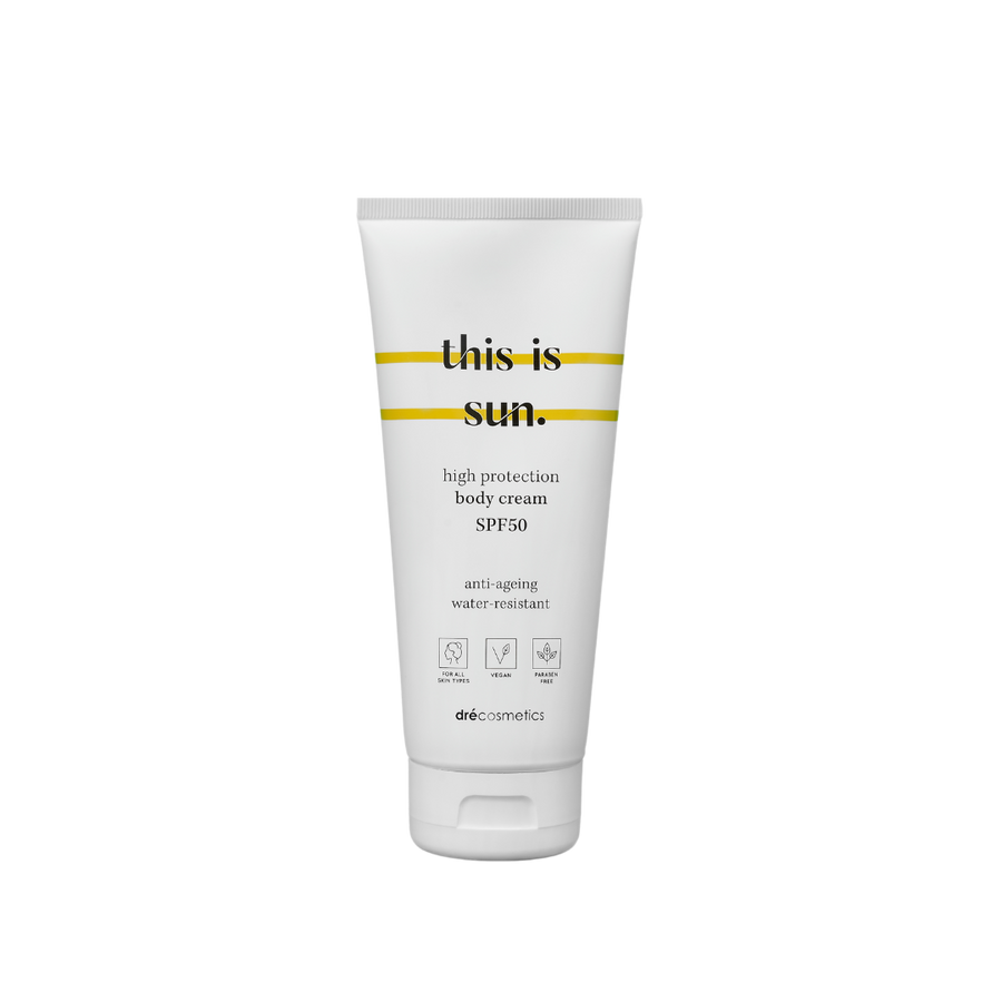 High protection body cream SPF50, anti-aging, water-resistant, skin care product by this is sun.