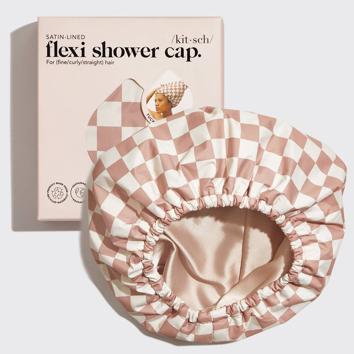 KITSCH – Flexi Douchemuts met Satijnvoering – Terracotta Checker