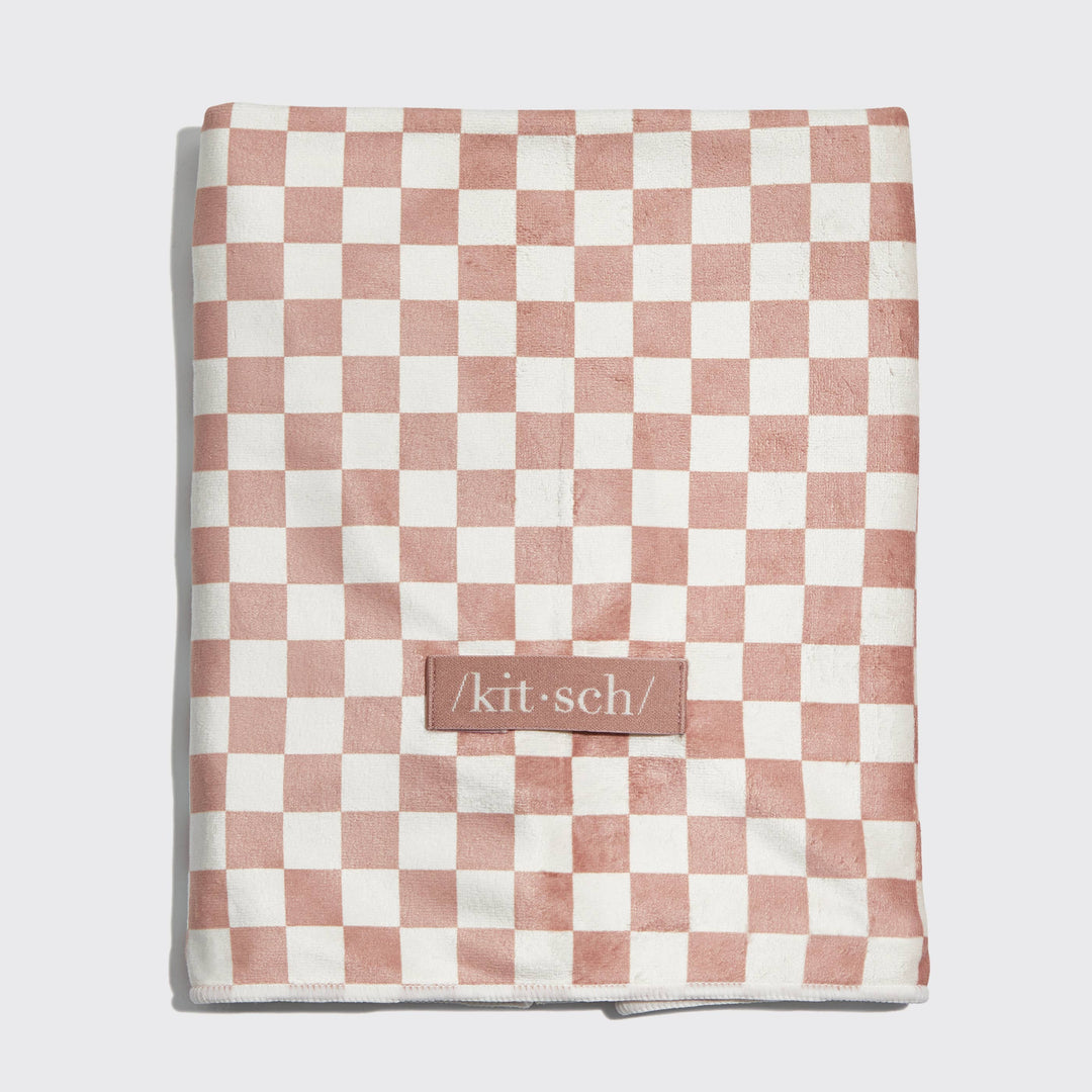 KITSCH - Extra grote sneldrogende haarhanddoekverpakking - Terracotta Checker