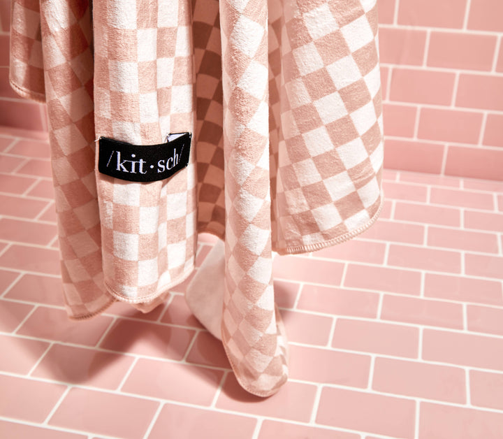 KITSCH - Extra grote sneldrogende haarhanddoekverpakking - Terracotta Checker