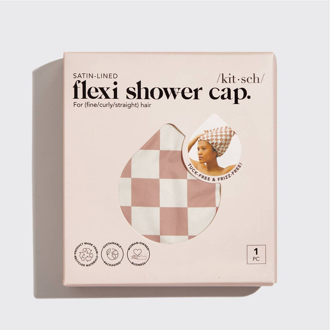 KITSCH – Flexi Douchemuts met Satijnvoering – Terracotta Checker