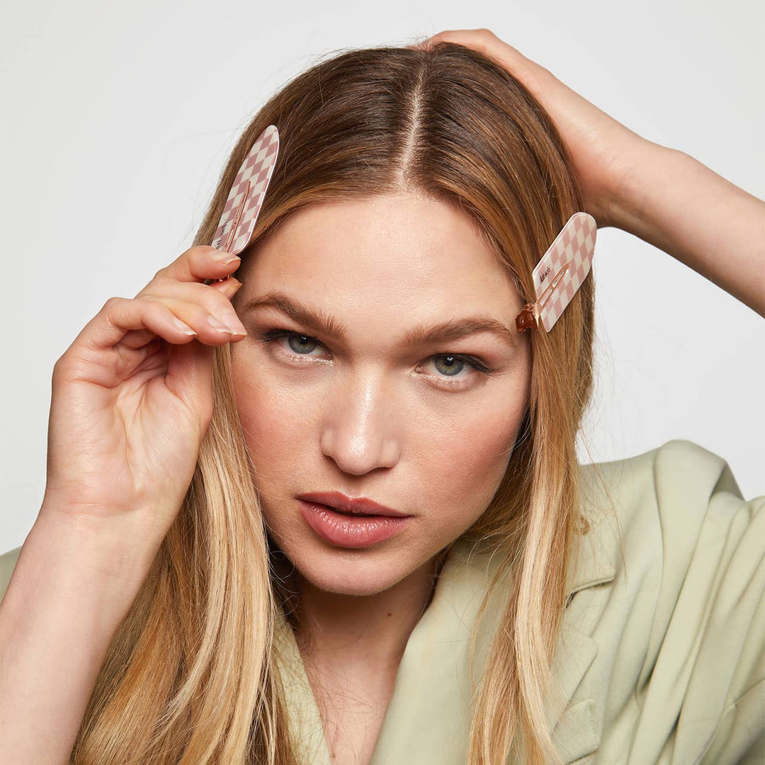 KITSCH – Recycled Plastic XL Creaseless Hair Clips (2 stuks) – Terracotta Checker