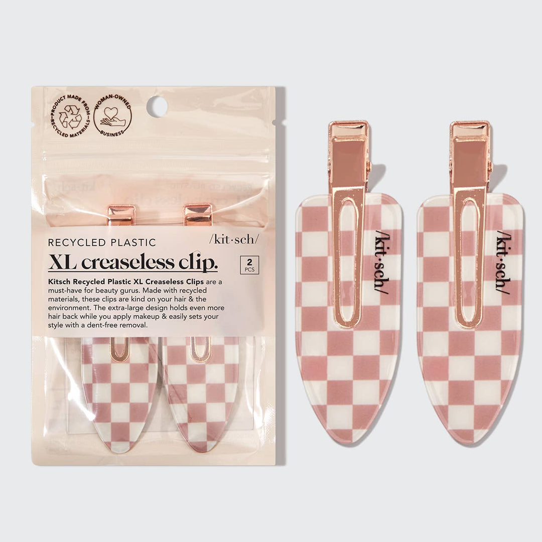 KITSCH – Recycled Plastic XL Creaseless Hair Clips (2 stuks) – Terracotta Checker
