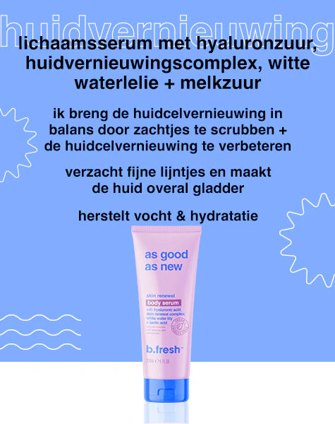 As Good As New skin renewal body serum with hyaluronic acid, lily, and lactic acid for hydration and skin revitalization.