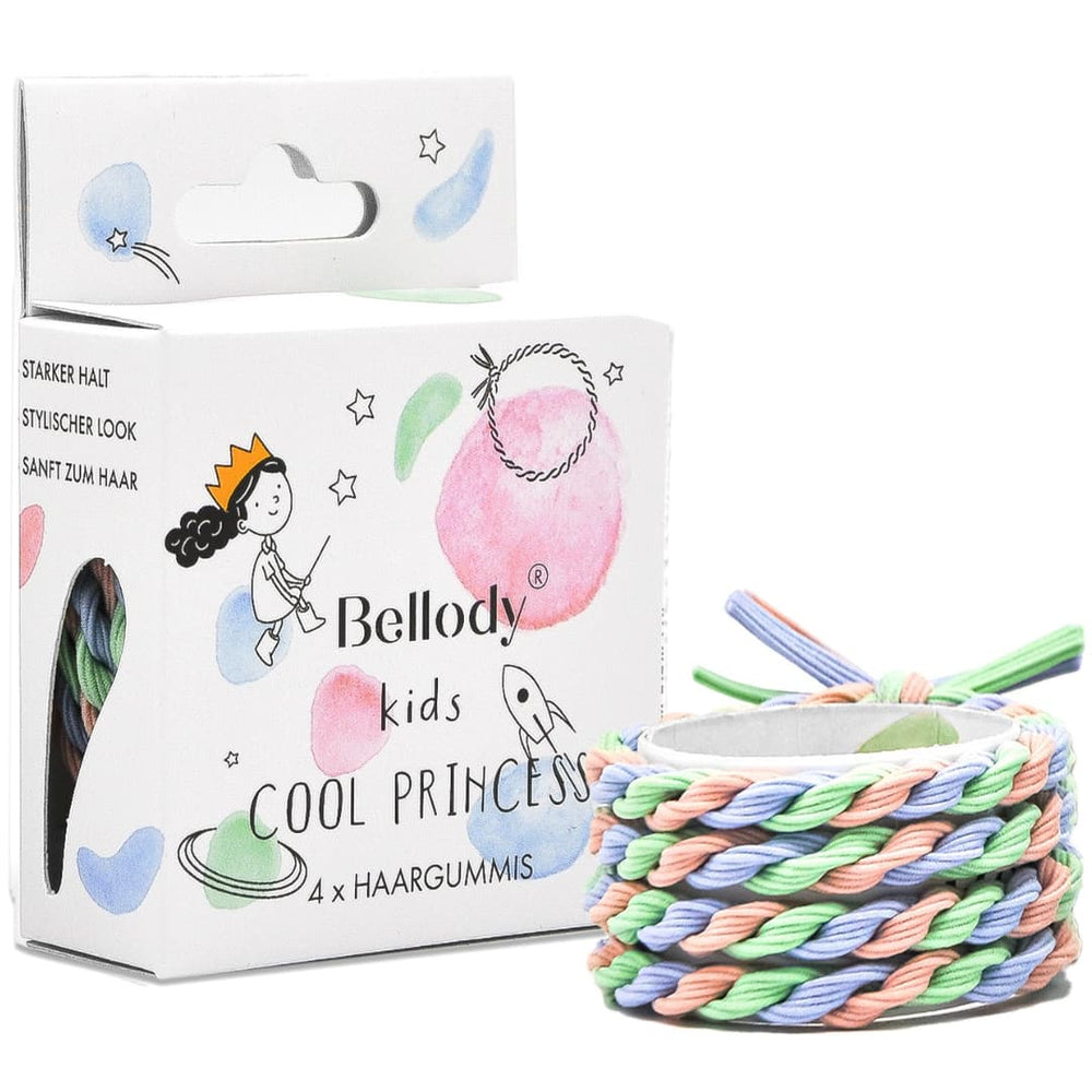 Bellody® Kids Edition haarbandjes in pastelkleuren, verpakking met 4 haargummies voor kinderen en tieners.