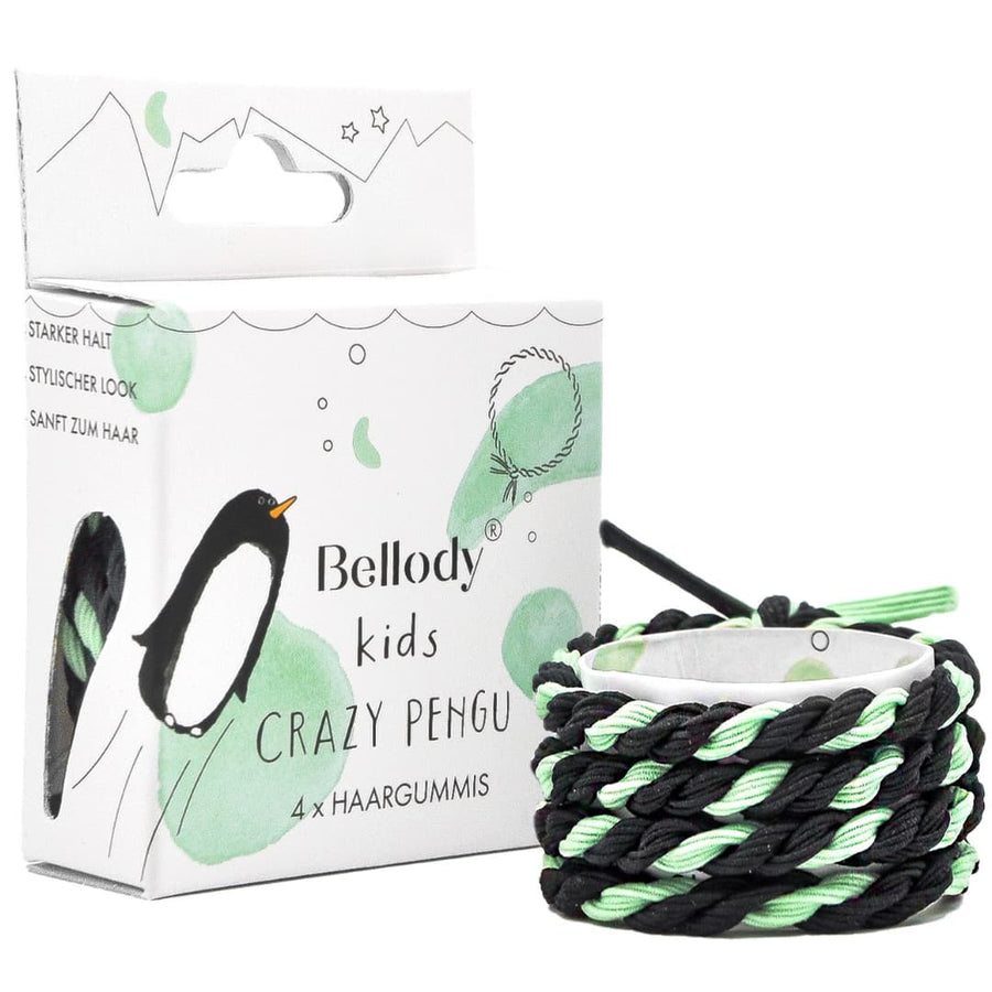 Bellody® Kids Edition haarbandjes in zwart-groen, 4-pack, ideaal voor jonge haarliefhebbers.
