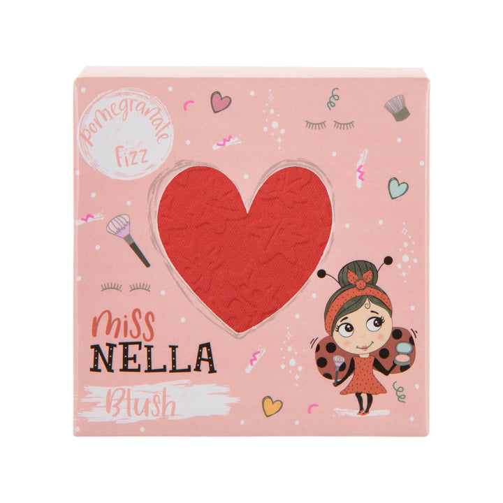 Miss Nella ultrafijne blush in hartvormige verpakking, rode kleur, geschikt voor gevoelige kinderhuiden.