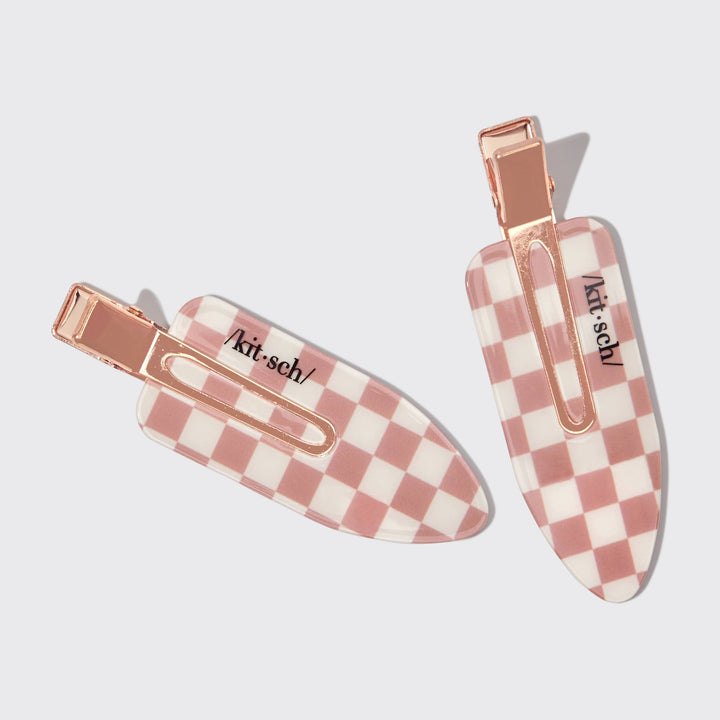 KITSCH – Recycled Plastic XL Creaseless Hair Clips (2 stuks) – Terracotta Checker