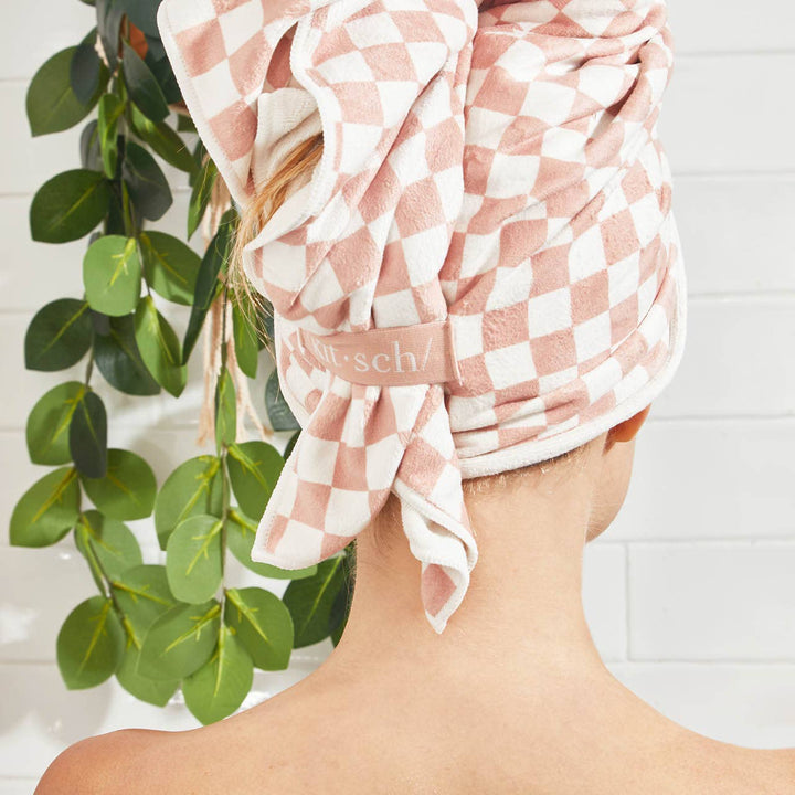 KITSCH - Extra grote sneldrogende haarhanddoekverpakking - Terracotta Checker